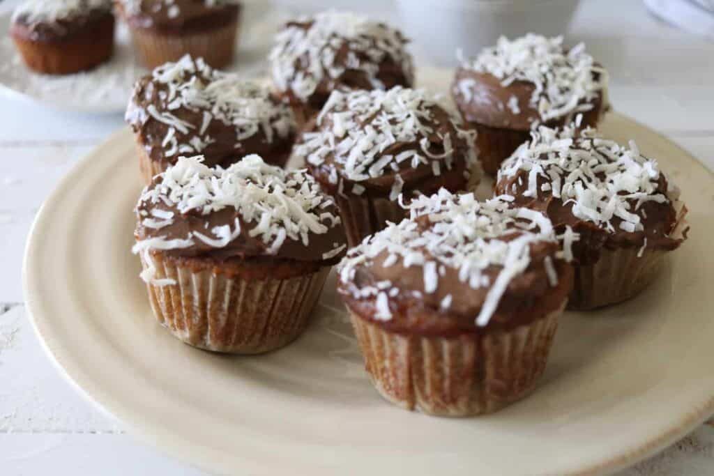 Healthy homemade cupcakes on glass plate.