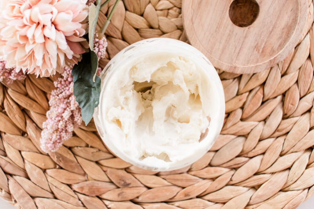 Whipped body cream in a pot.