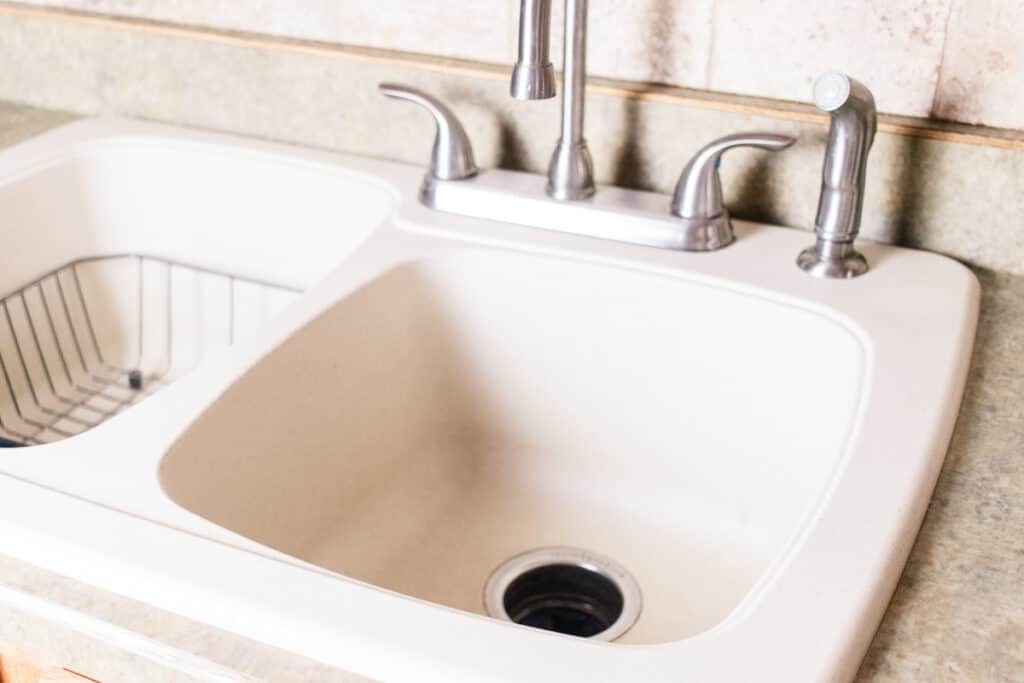 A just cleaned composite sink.