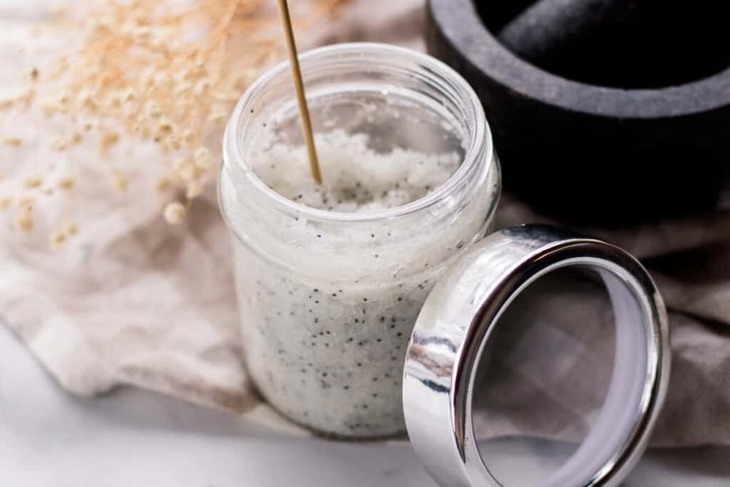 A jar of dead sea salt scrub.