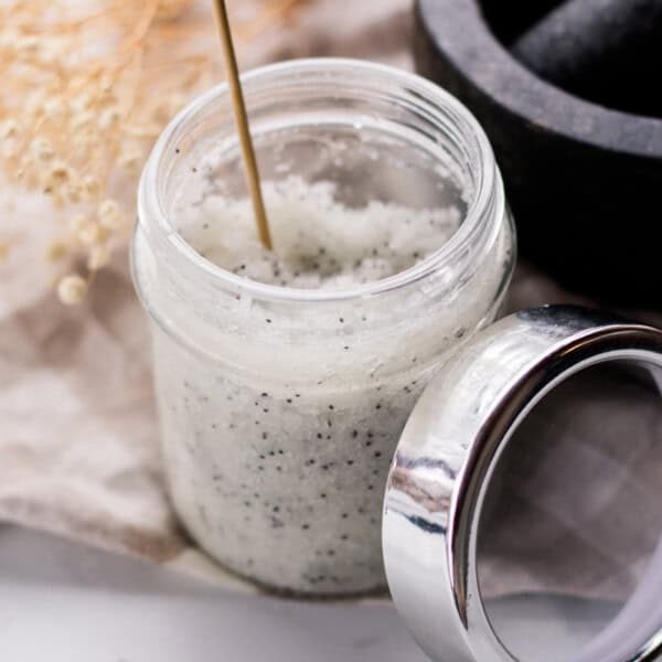 A jar of dead sea salt scrub.