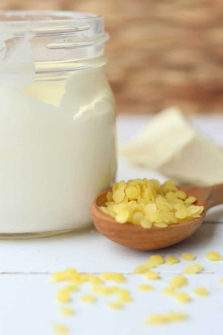 Homemade sunscreen with beeswax, cocoa butter, zinc oxide, and avocado oil.