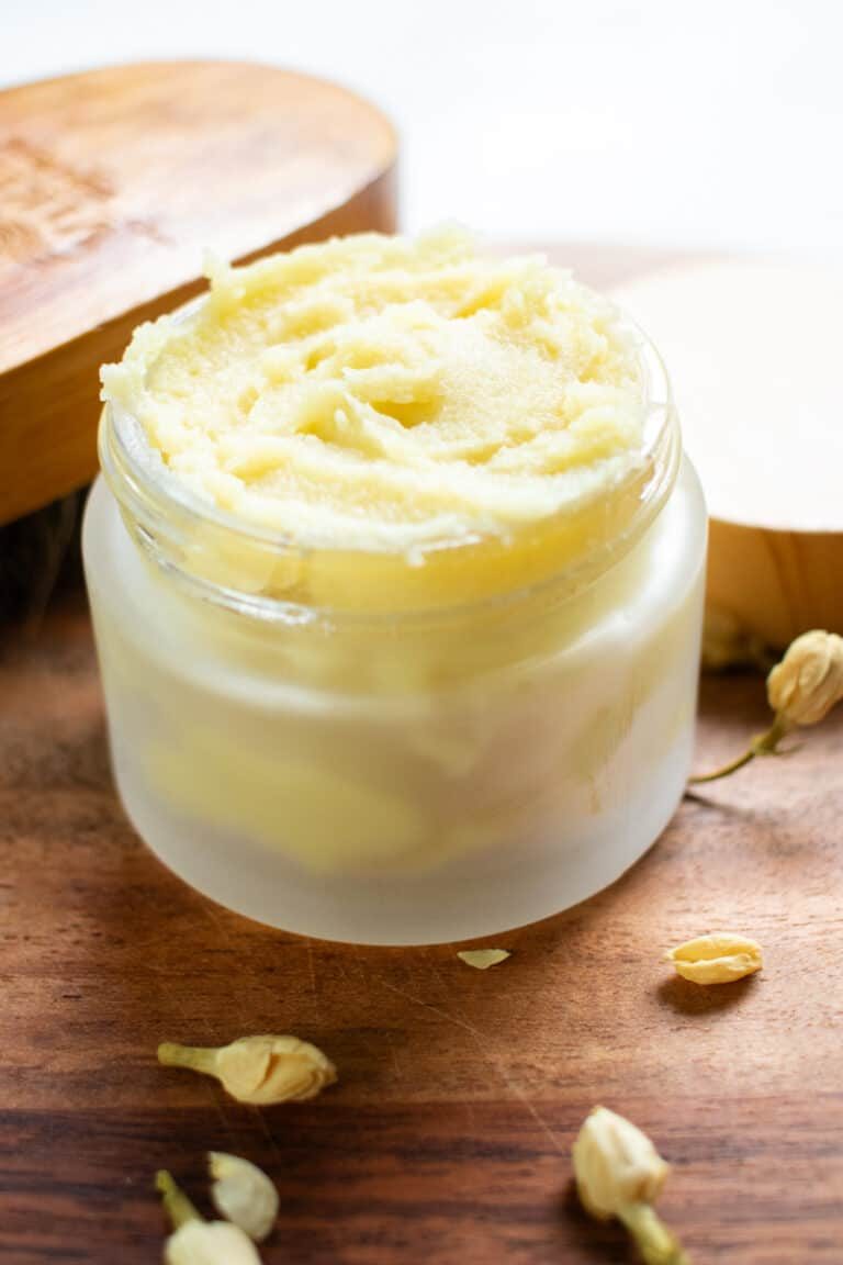 A close up view of what the beard butter should look like after it is done.