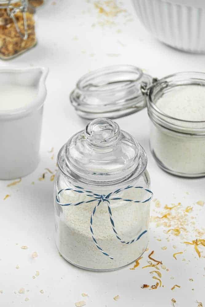 Decorative glass jars with lids.