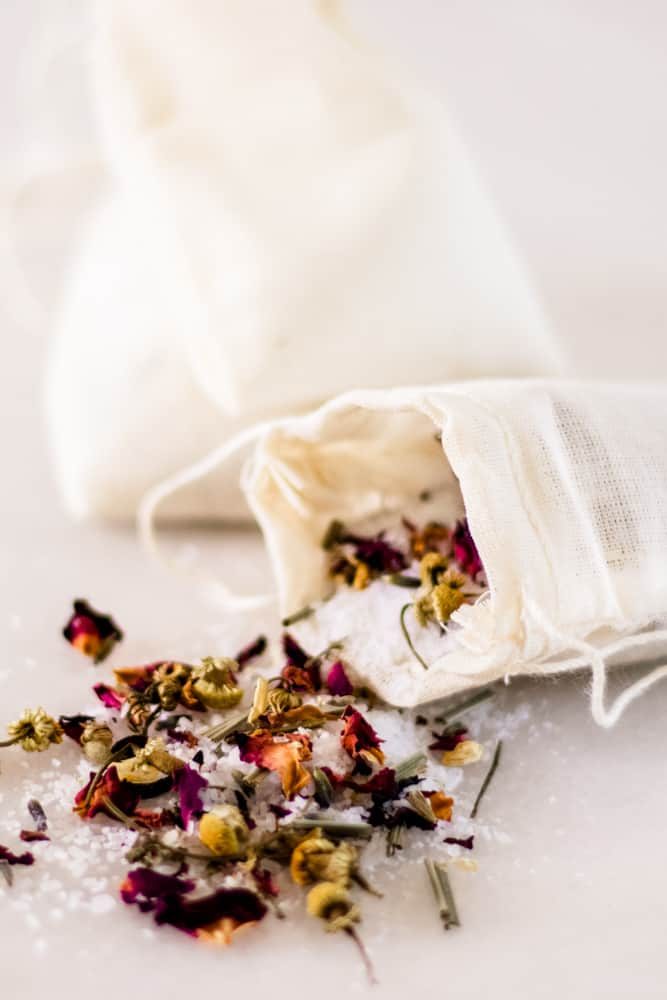 Dried tea and flowers for a bath tea.