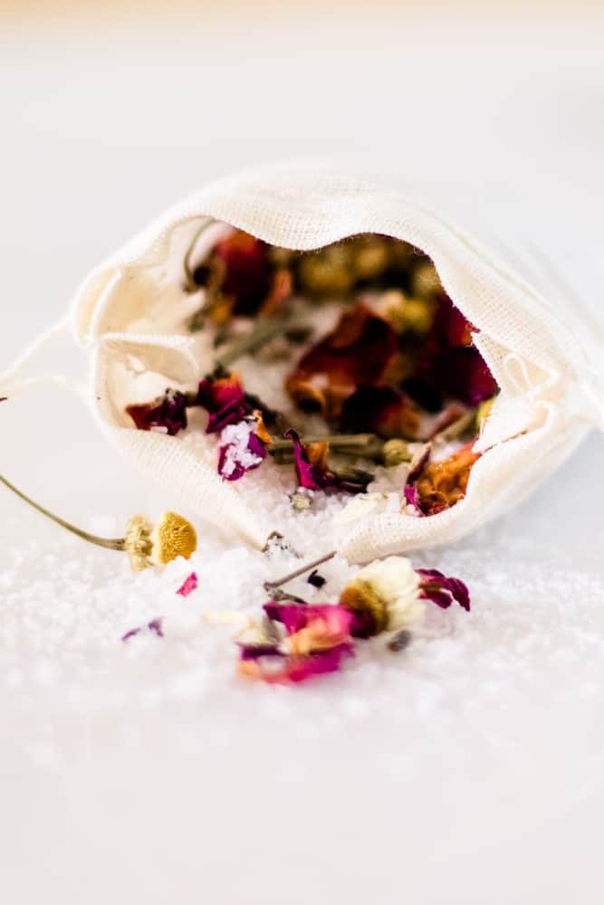 Chamomile tea bath in a small tea bag.
