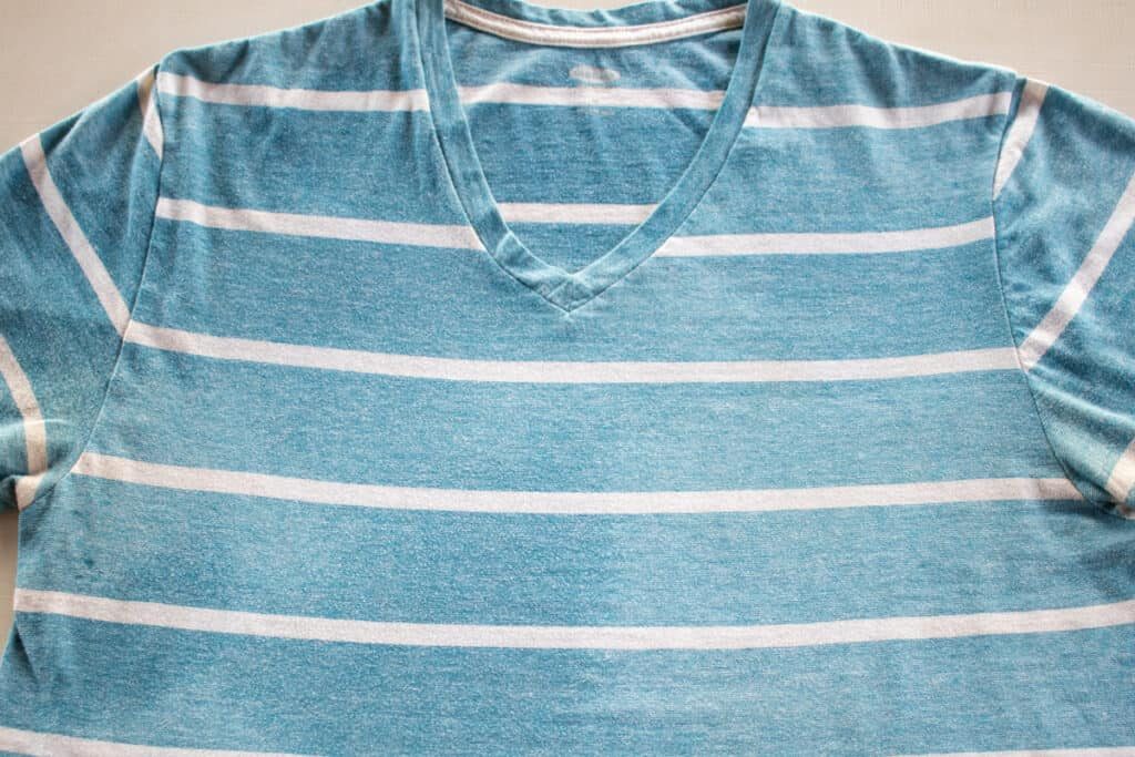 A crinkle free t-shirt after using wrinkle release spray.
