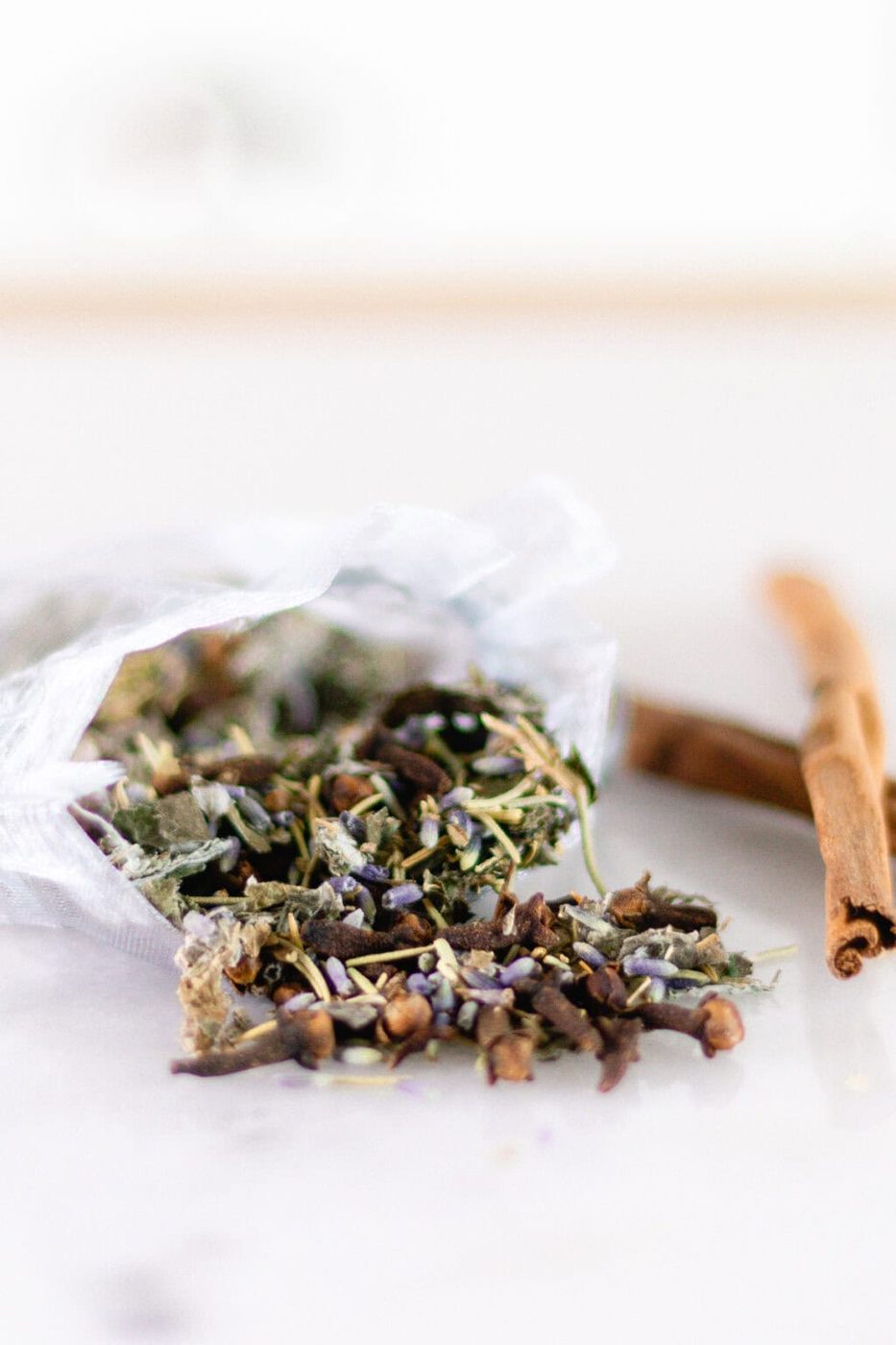 Herbs to repel ants in translucent bag.