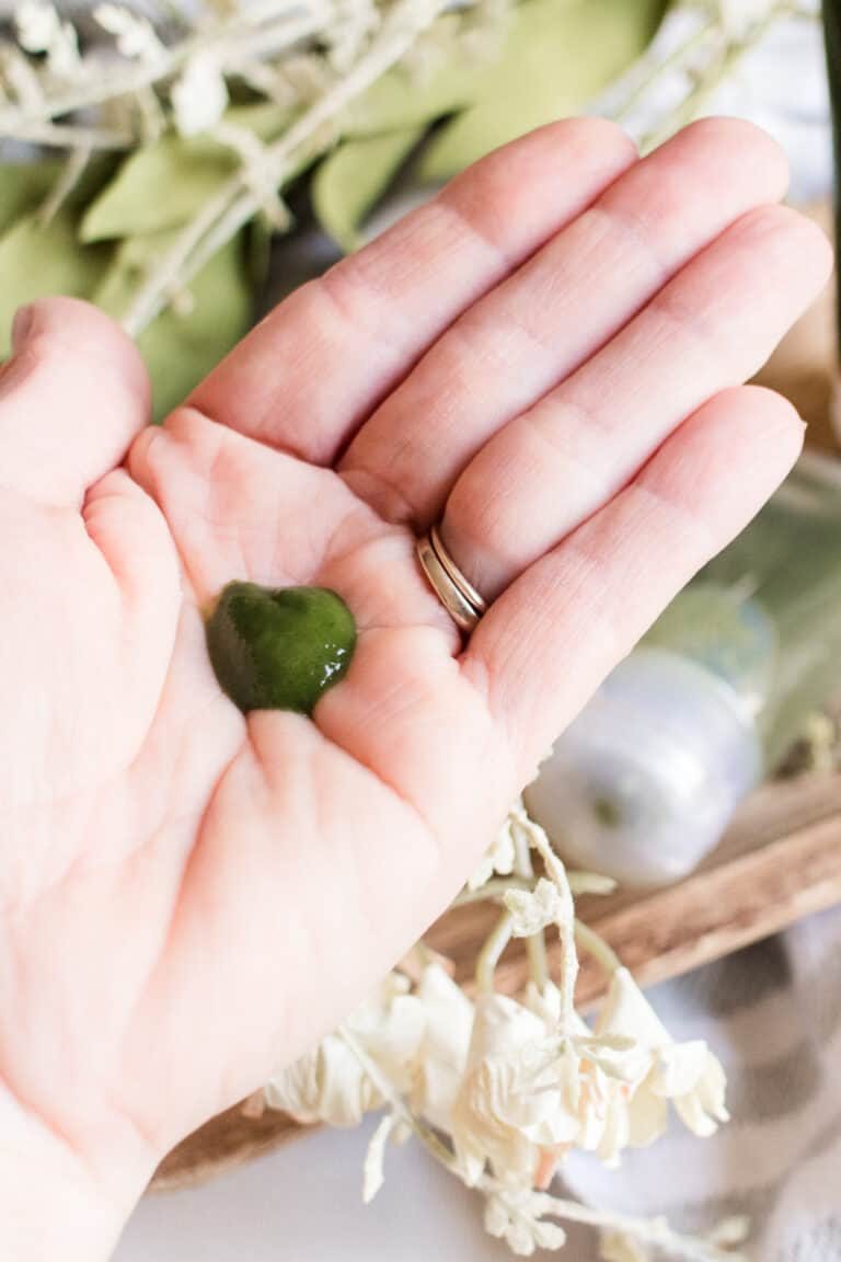 Face cleanser gel in the palm of the hand.
