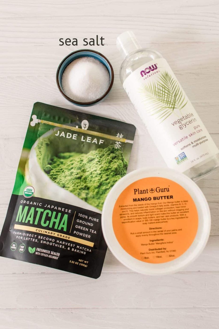 Green tea matcha scrub ingredients.