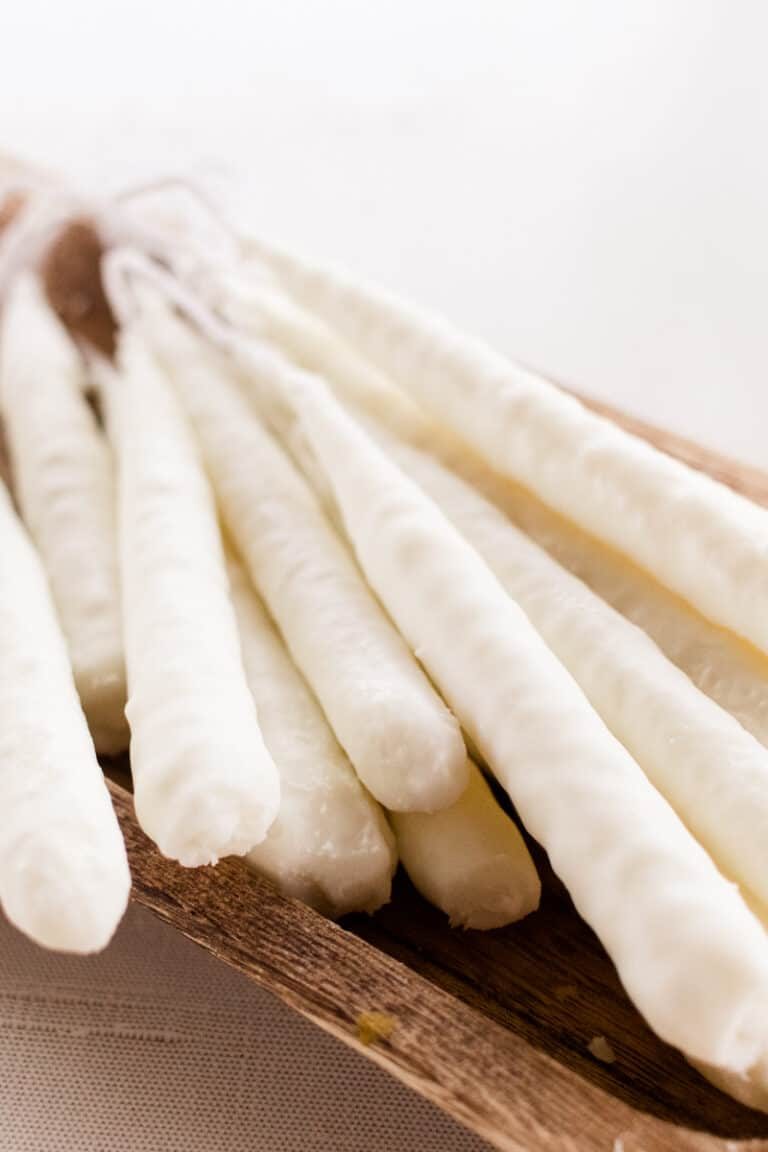 Close up of hand dipped candles.