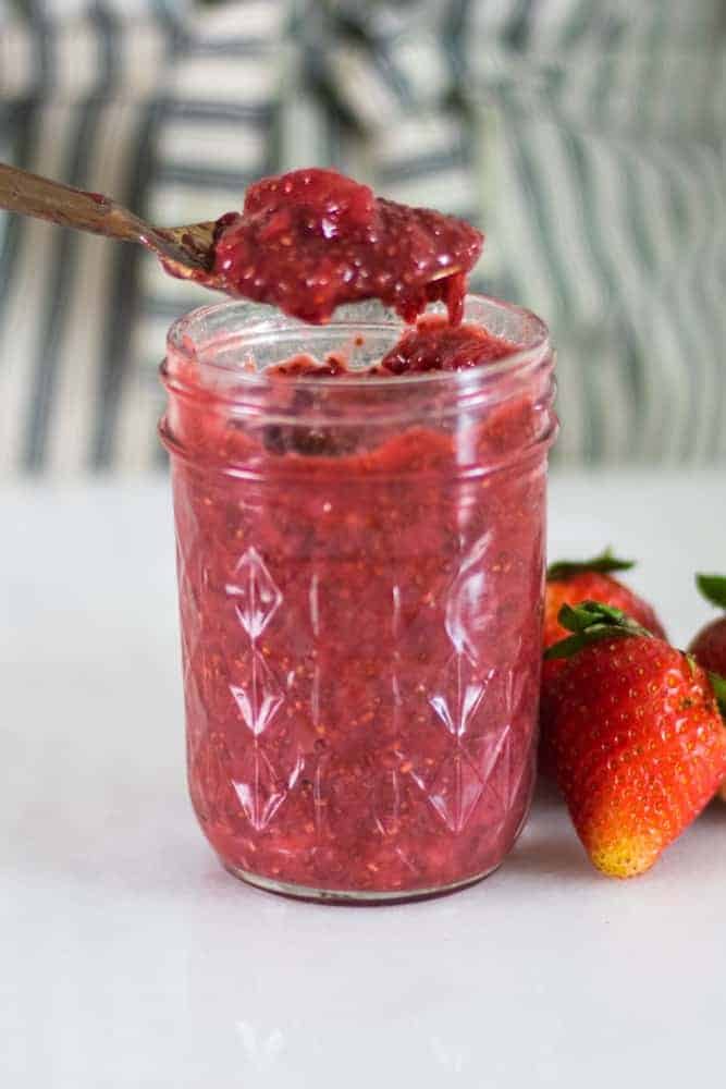 strawberry jelly on spoon