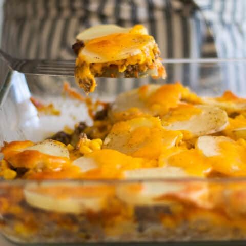 cheesy hamburger casserole in 9 by 13