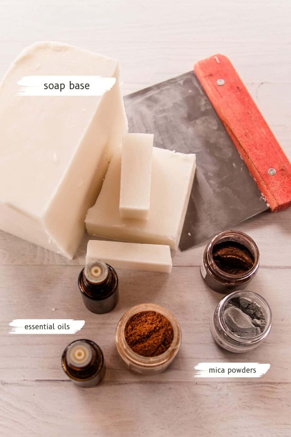 Holiday spice soap bar ingredients.