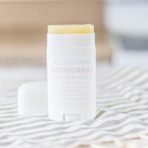 Deodorant container with homemade deodorant and printable label.