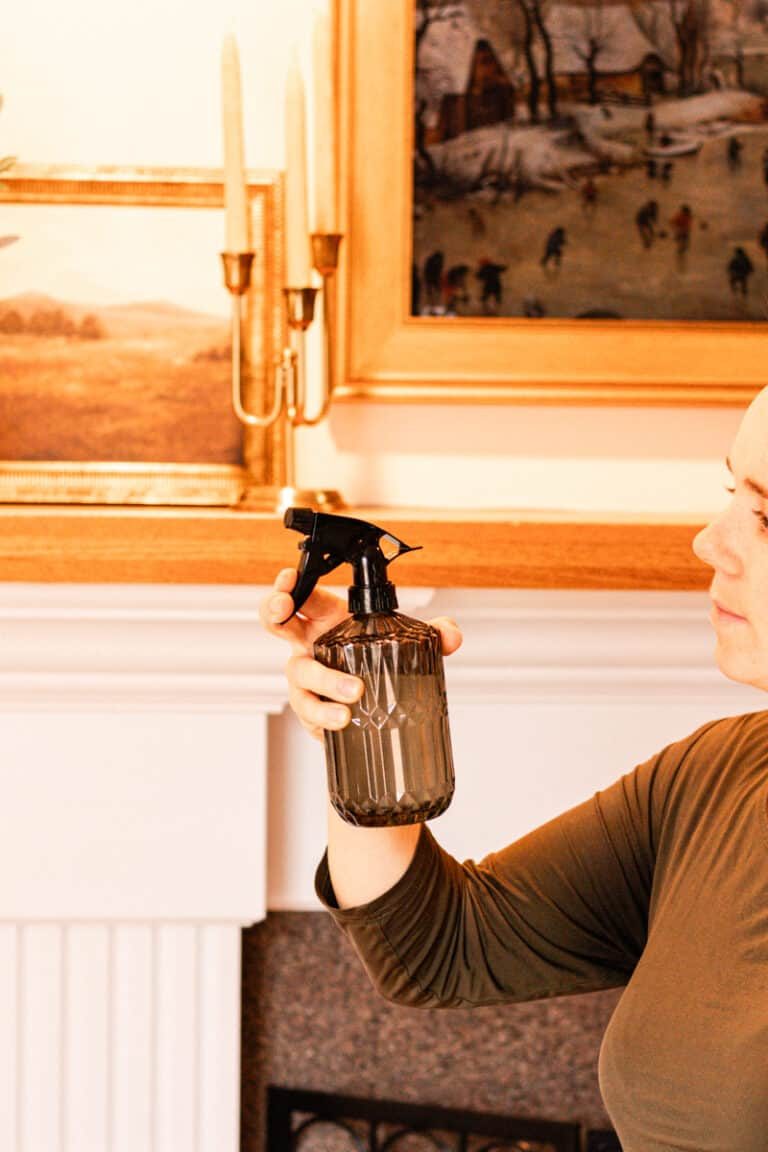 We am spraying our living room with a homemade room spray before company.