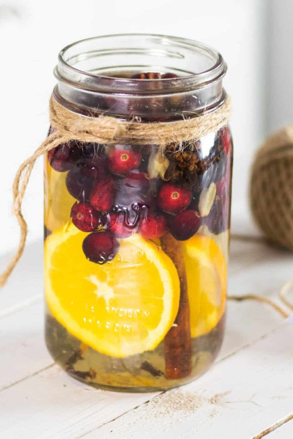 Stovetop potpourri in a glass jar.
