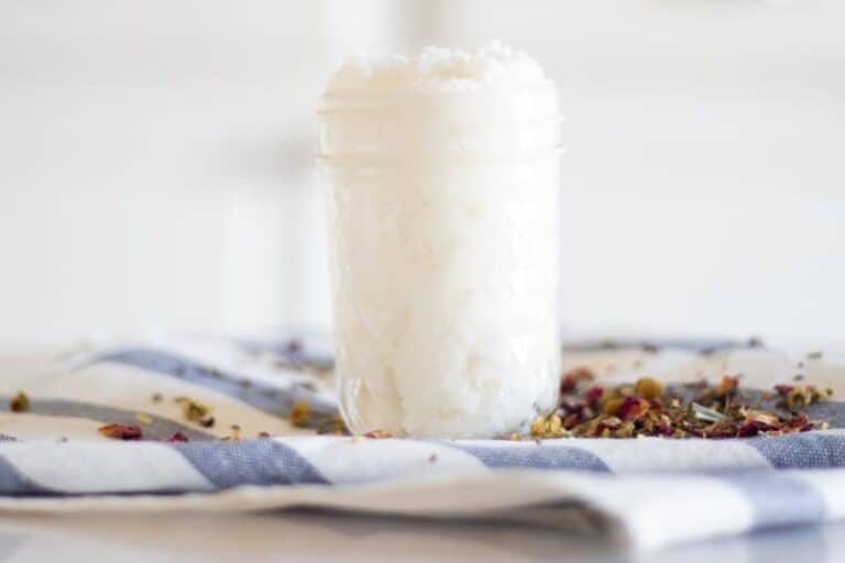 Whipped sugar scrub in mason jar.