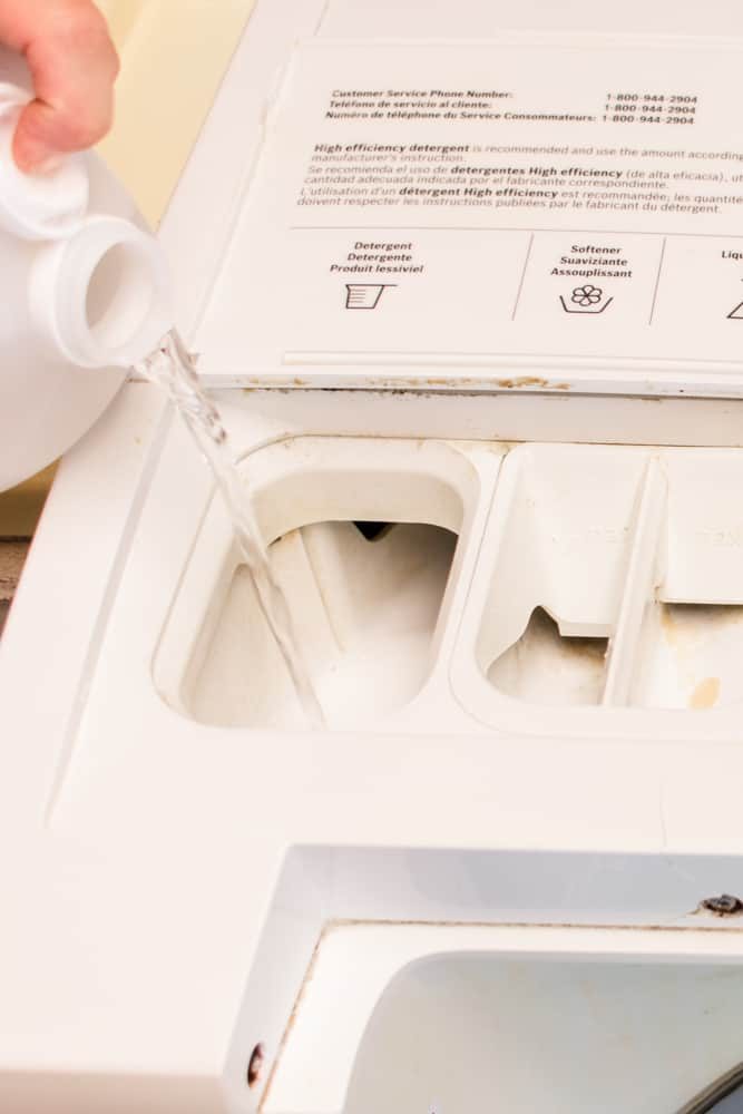 Cleaning the mildew smell out of the washing machine drawer.