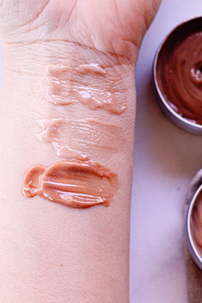 Testing the different colors of foundation on our arm.