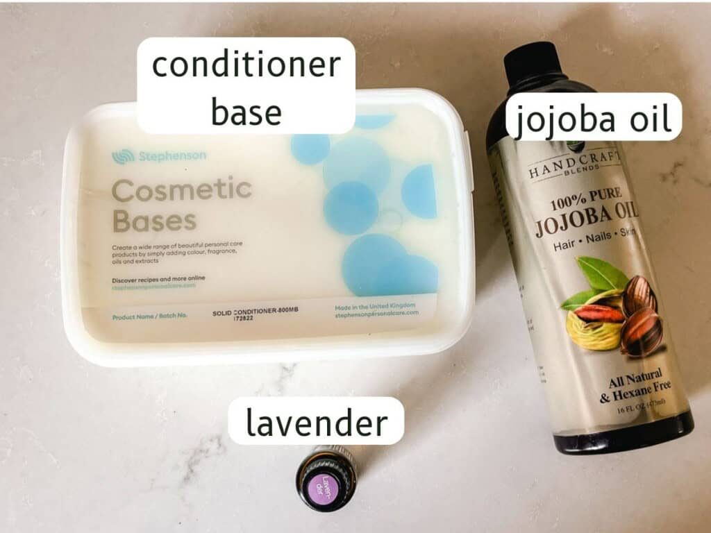 Melt and pour conditioner bars ingredients labeled.
