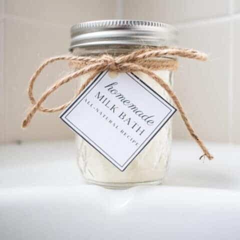 jar of powdered milk bath with gift tag