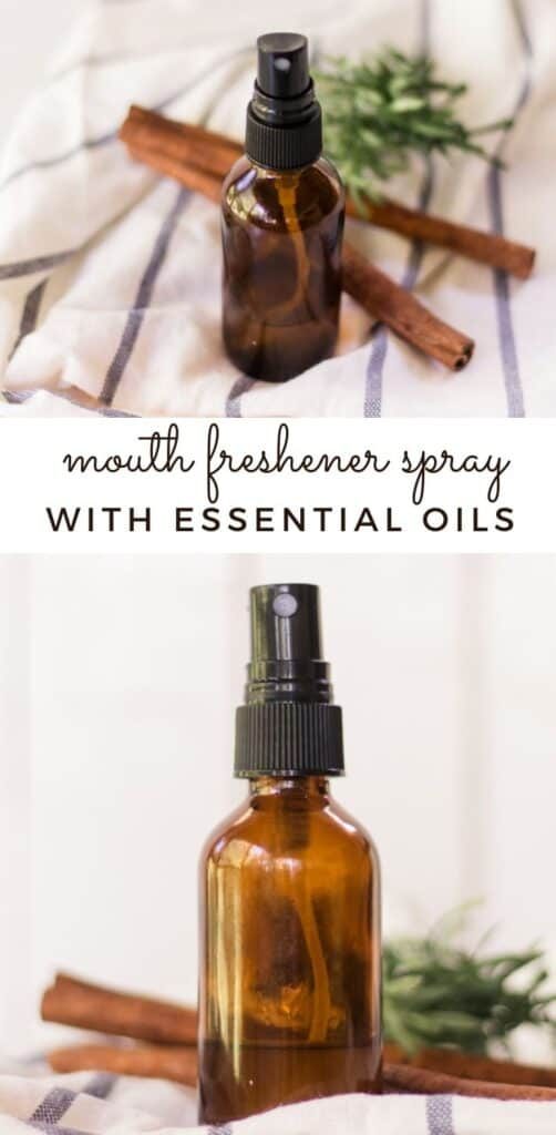 homemade mouth freshener spray in a glass bottle