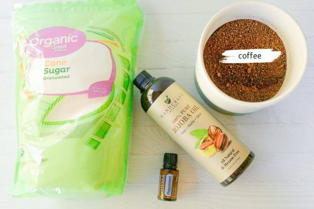 Ingredients needed to make this peppermint face scrub.