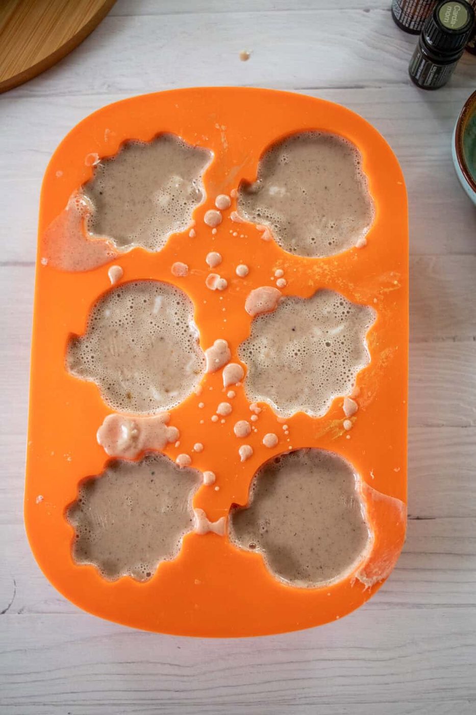 Pumpkin soap in fall-shaped molds.