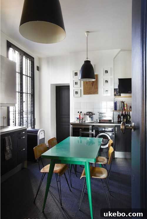 Elegant kitchen with dining area seamlessly blended