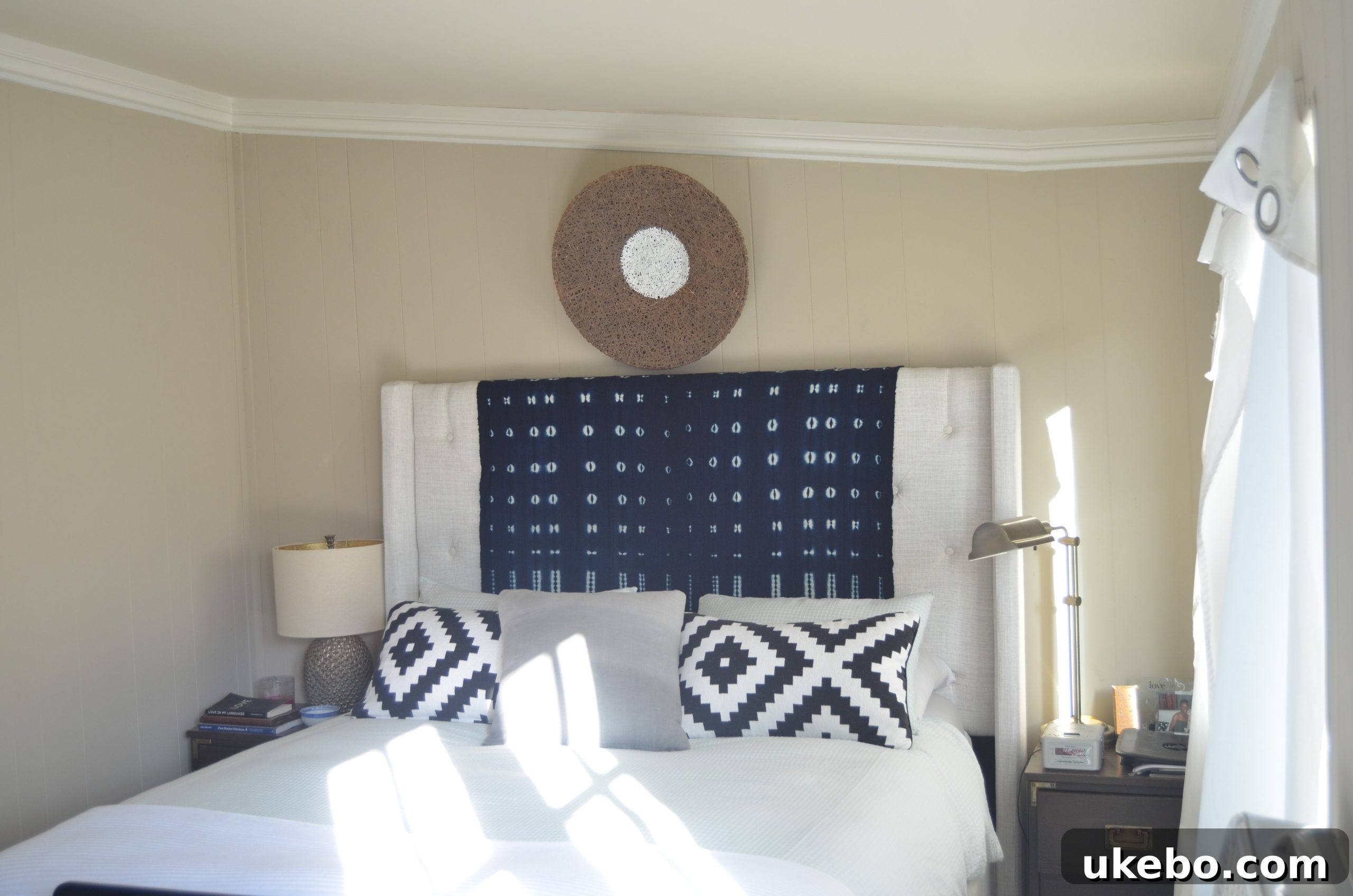 Wayfair bed in master bedroom, showcasing new furniture
