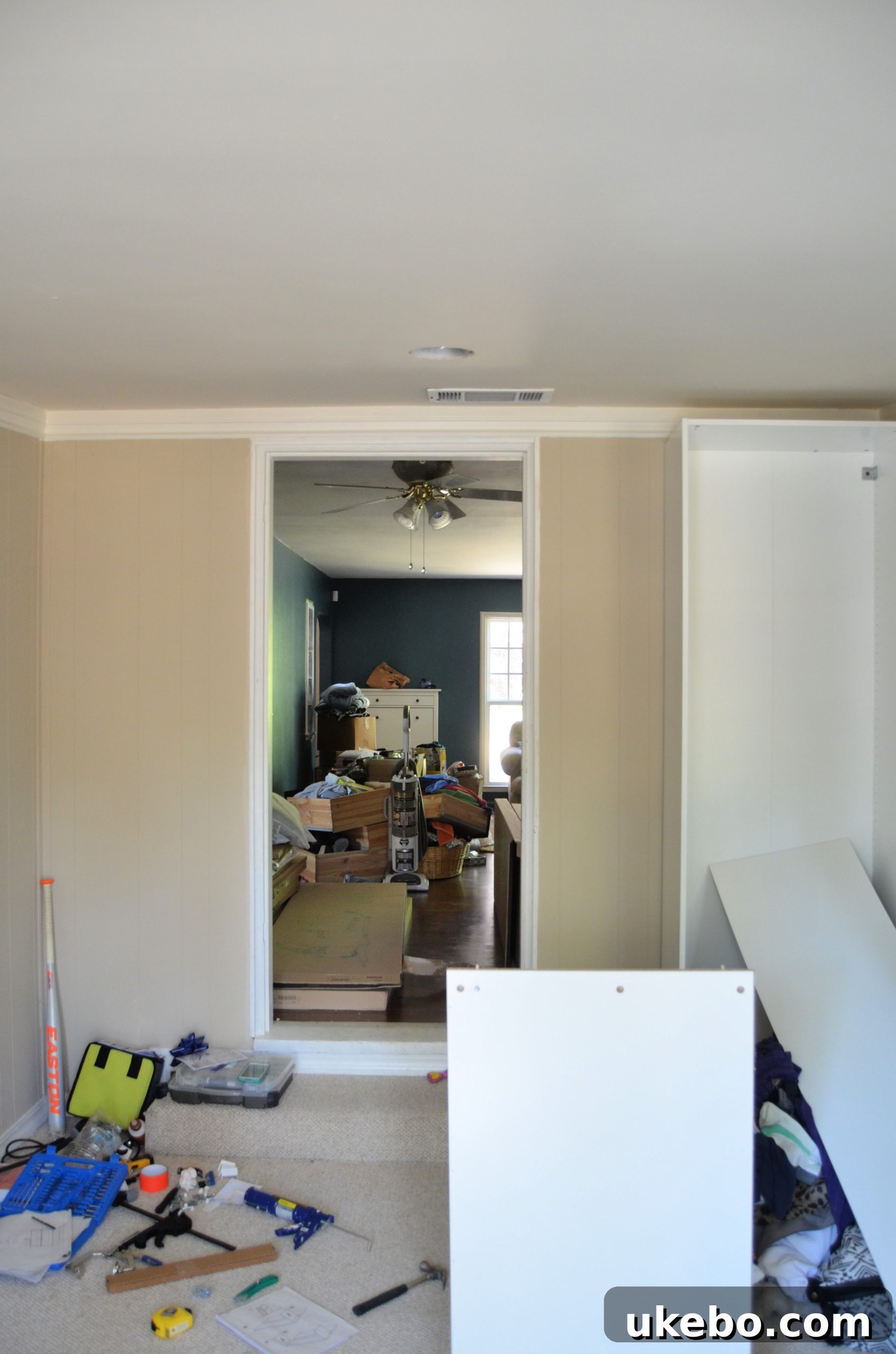 Close-up of IKEA PAX closet interior with shelves