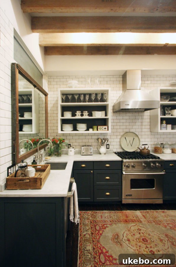 Eclectic kitchen featuring mixed materials, unique decor, and a warm, inviting atmosphere.