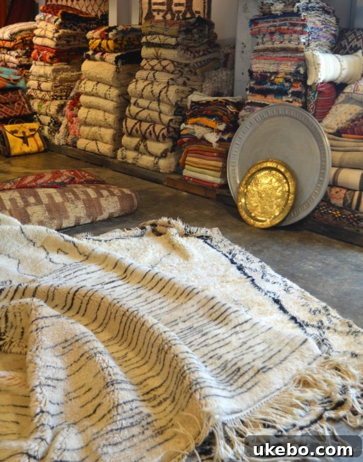 Display of various Moroccan home decor items including lanterns and baskets