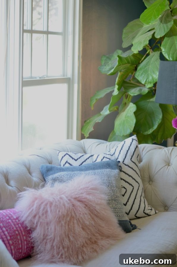 Close-up of pink and patterned throw pillows