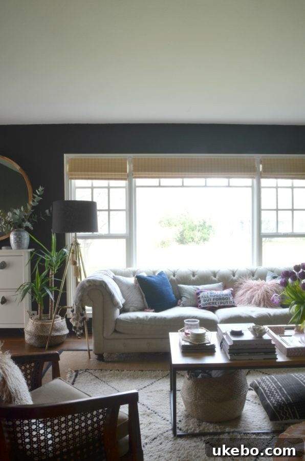 Bungalow Living Room Refresh 16 Warm and inviting living room ambiance with black walls