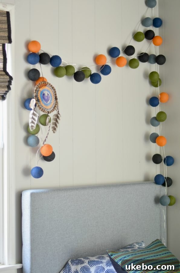 Bright Lab Lights in custom colors hanging in the boy's bedroom