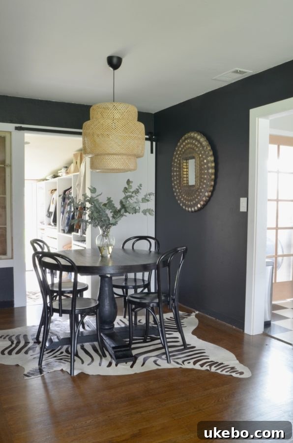 Dining room detail with light and art