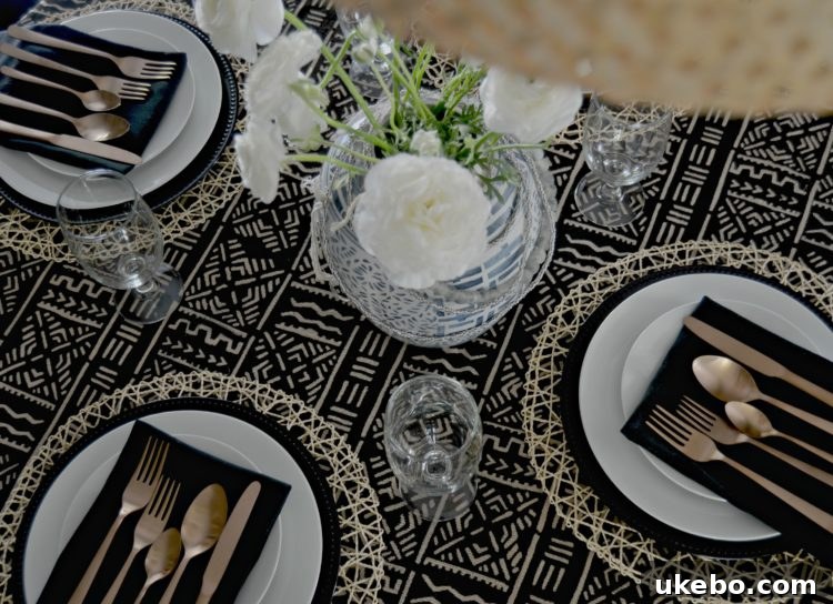 Overall dining room view with styled table