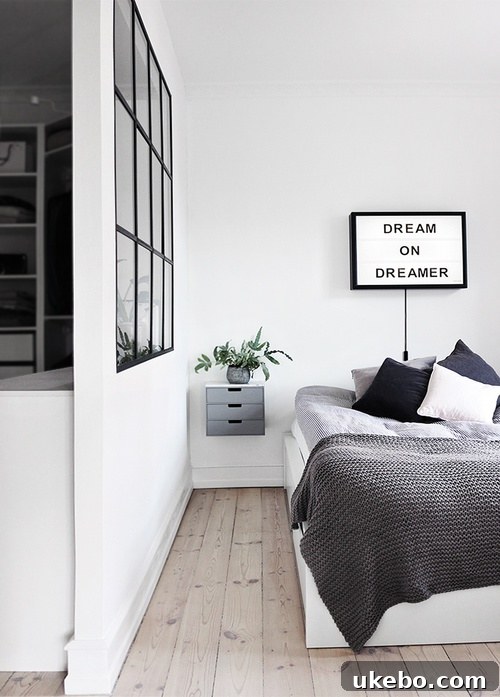 Lightbox with a message in a bright, minimalist interior.
