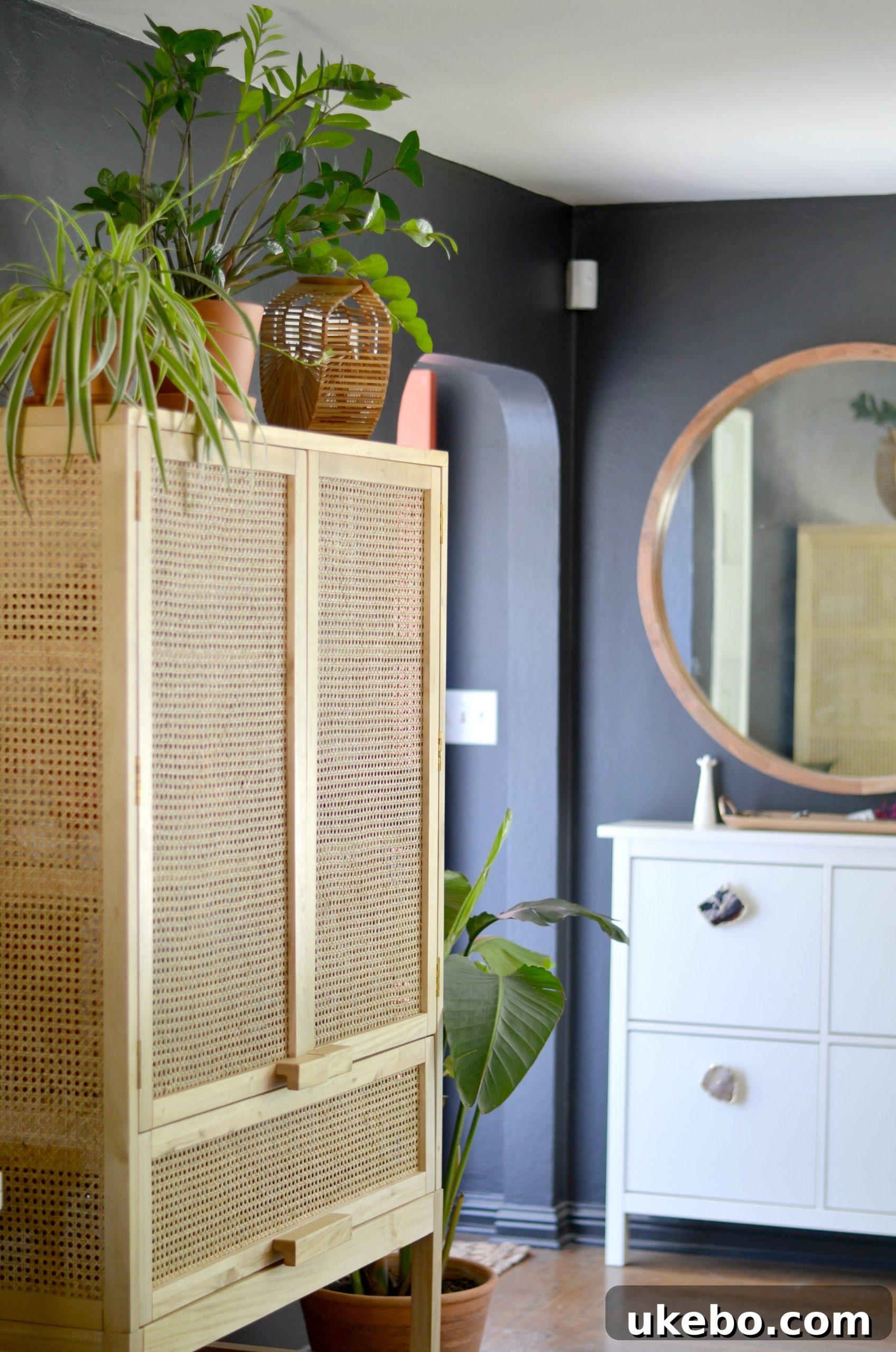 Interior view of a cozy and thoughtfully decorated living space in a downsized home, showcasing intentional decor