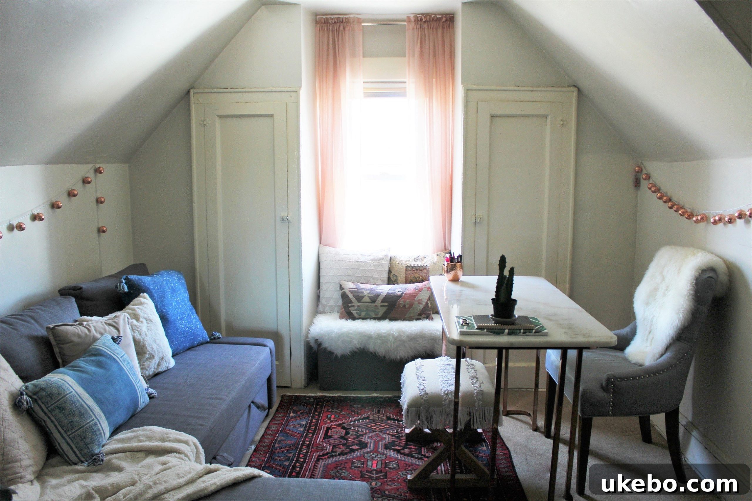 Nusaiba's versatile attic space, set up as a home gym, office, and guest room.