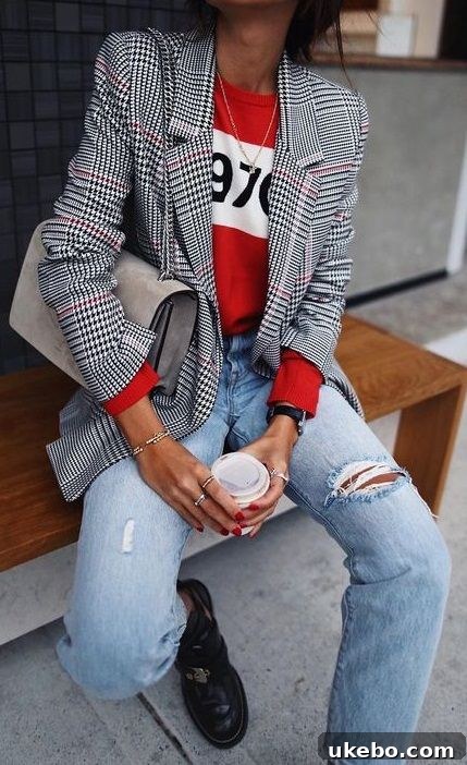 Mastering Your Small Closet My 5 Fall Winter Capsule Wardrobe Essentials 12 Close-up of a Prince of Wales blazer with a modern styling