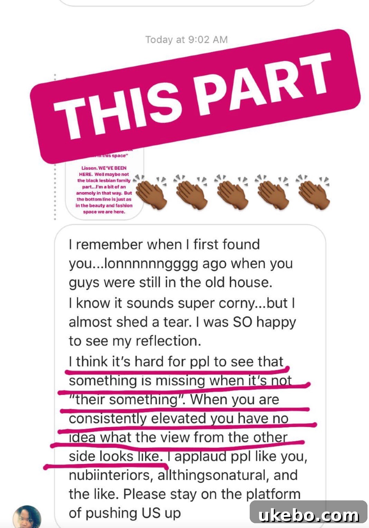 Reader's message resonating with the importance of diverse representation in design