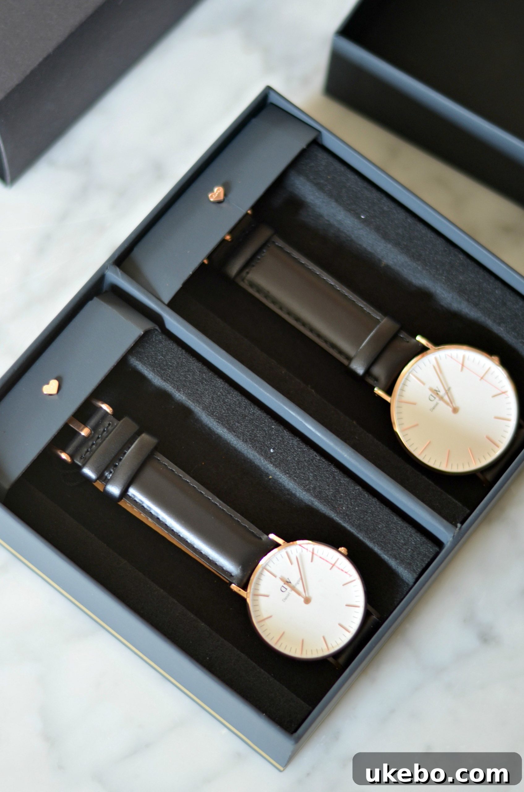 Rose gold heart charm with watch