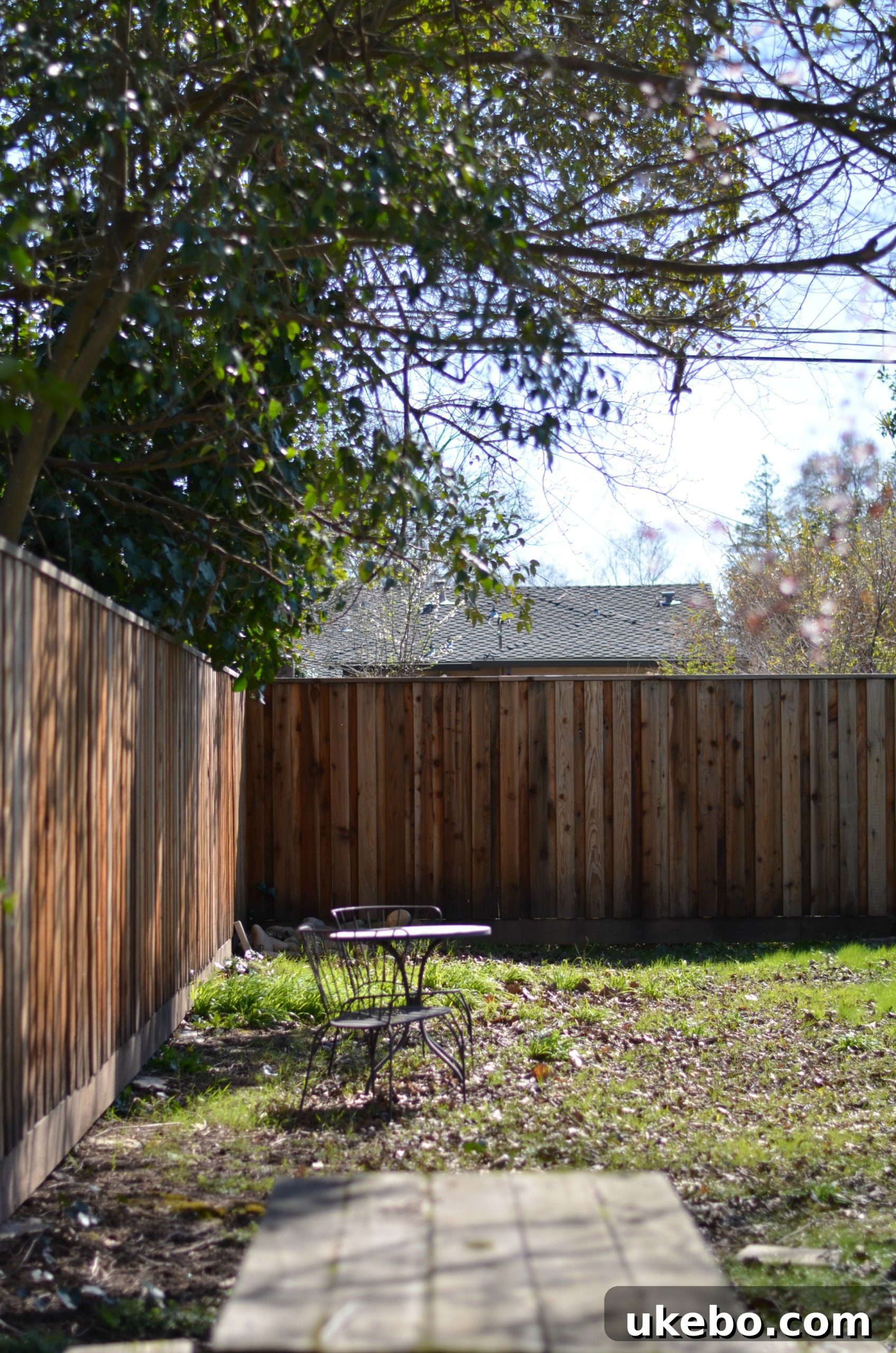 Another view of the beautifully constructed redwood fence, highlighting its clean lines.