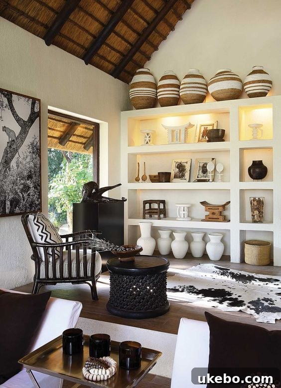 African inspired decor in a luxury lodge with wooden elements