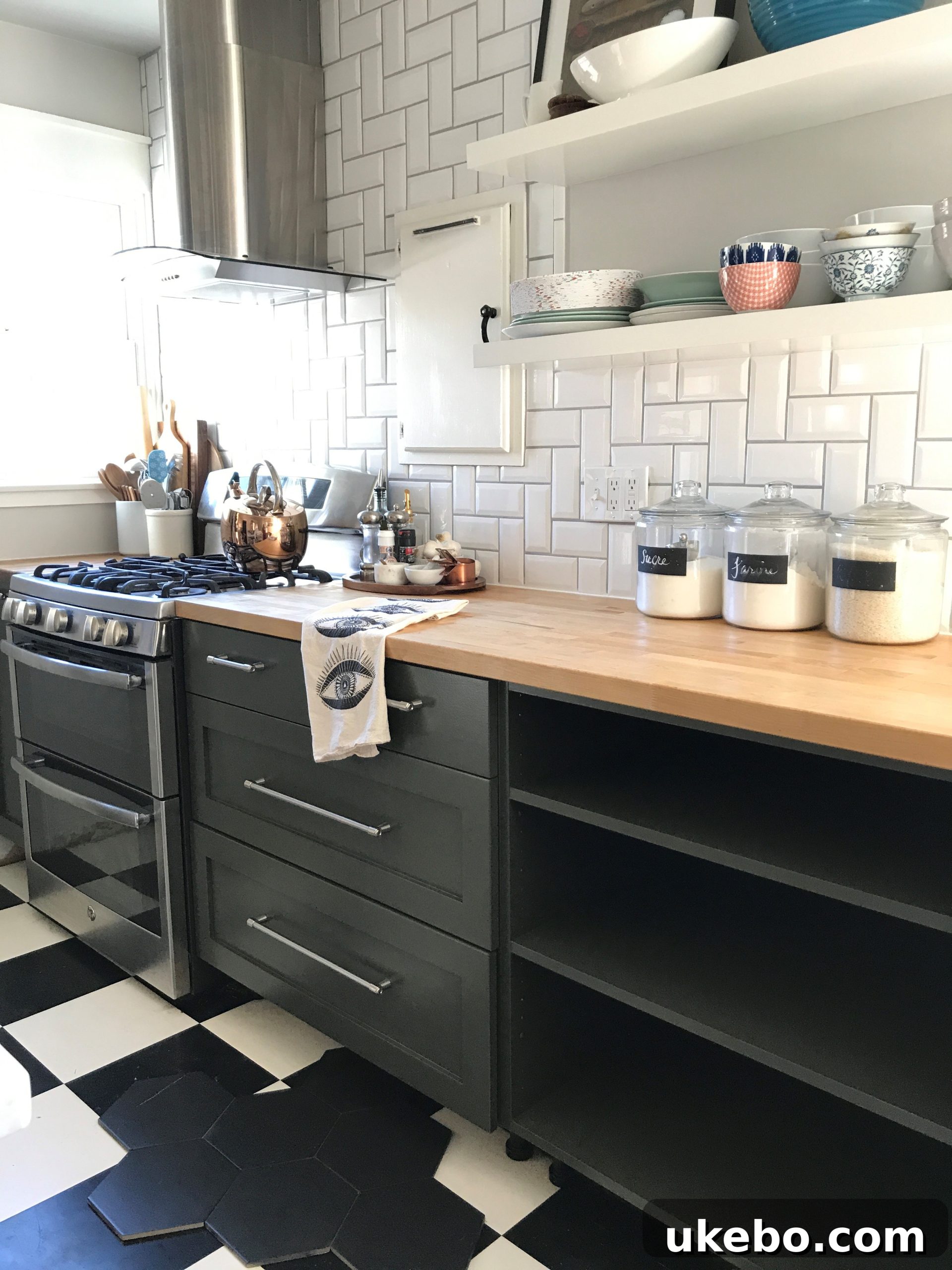 Before and After Kitchen Cabinet Paint - Initial olive-grey color