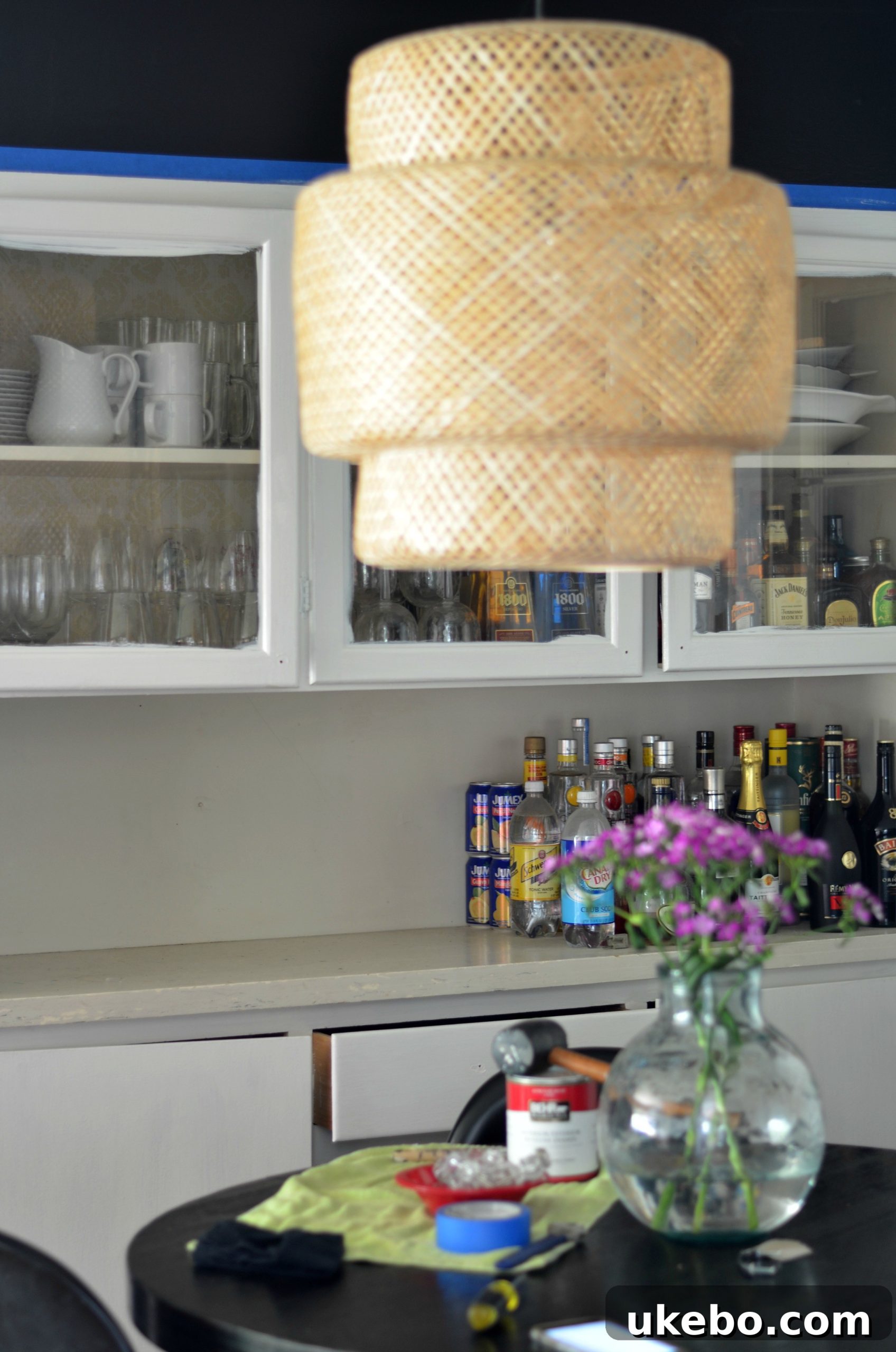 Our Cottage Bungalow Dining Room Makeover Journey 13 Side view of the white built-in hutch.