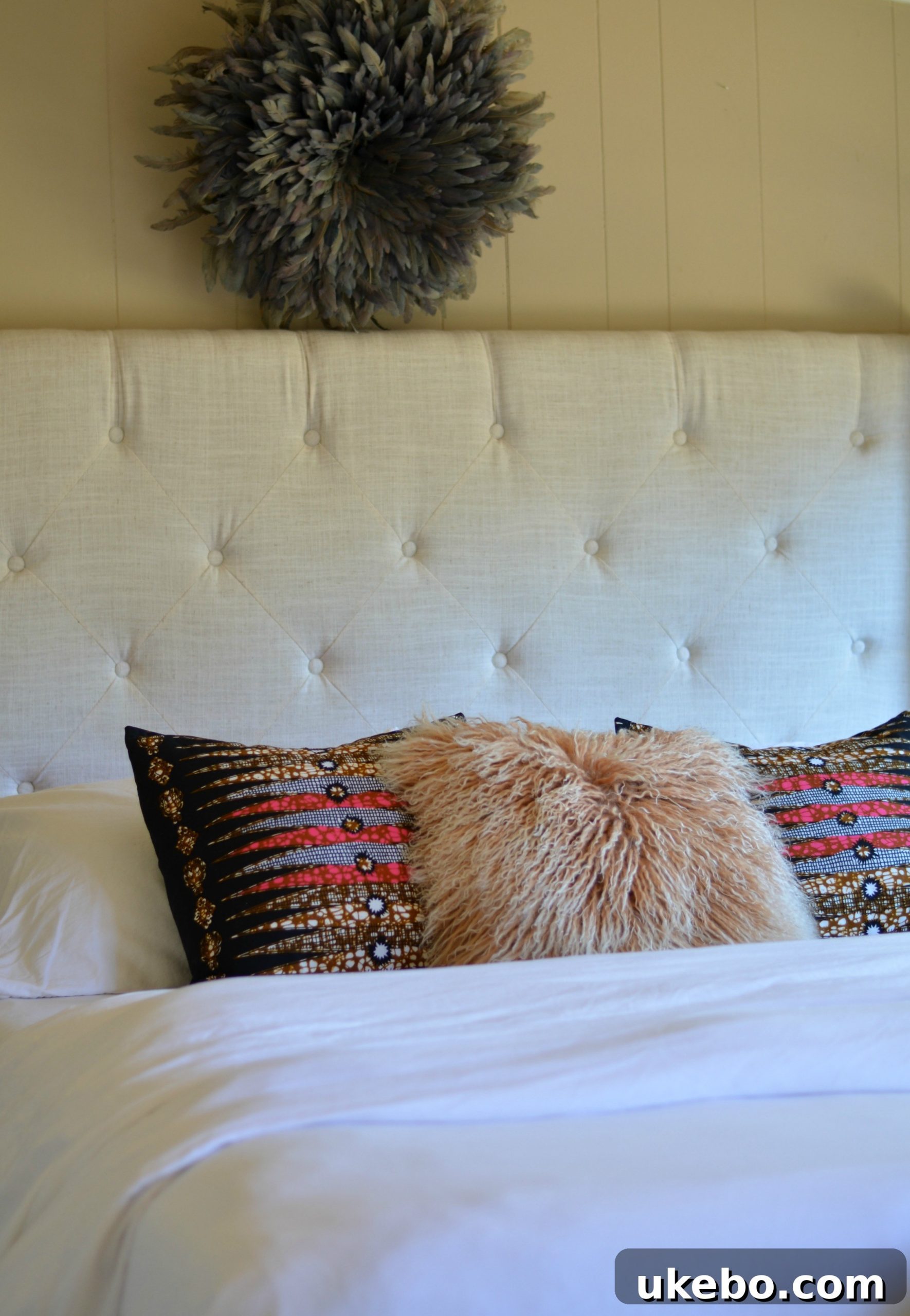Two images showcasing the luxurious texture and drape of the white Ginkova bedding, emphasizing comfort.